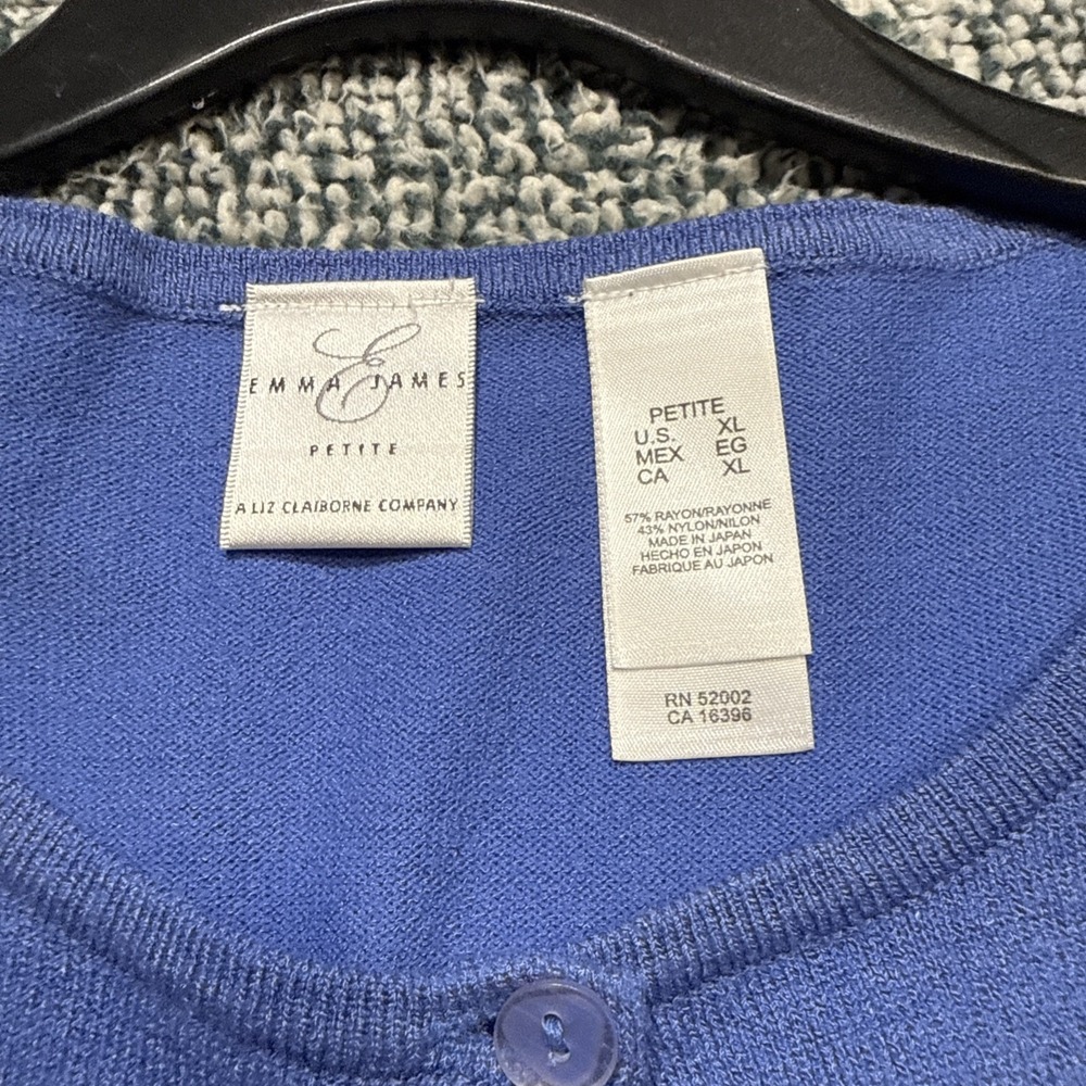 Emma James Petite XL Cardigan Blue Embroidered Short Sleeve - Picture 2 of 11